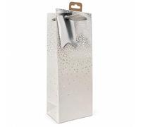 Eurowrap Bottle Gift Bag Pearl White with Silver Stars