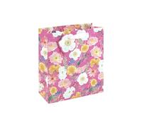 Eurowrap Bright Floral Medium Gift Bag - Pink Present Bag with Colourful Flowers, Yellow Inside Print, Silk Handles & Tag - Gift Bag for Girls, Women, Birthday, Mother’s Day & Valentine’s Day