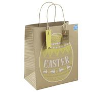Eurowrap Brown Kraft Happy Easter Paper Gift Bag For Easter Eggs With Wide Gusset 100% Reyclable Eco Friendly with Gift Tag Large Size