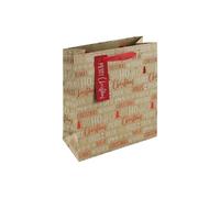 Eurowrap Brown Kraft Paper Christmas D'eck the Halls' Design Gift Bag with Gift Tag - Medium - Eco Friendly Fully Recyclable - Gift Bag for Christmas, Gift Wrap, Xmas, Festive Gift Bag