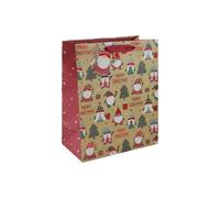 Eurowrap Brown Kraft Paper Merry Bag with Gift Tag - Medium - Eco Friendly Fully Recyclable - Christmas, Xmas, Festive Gift Bag