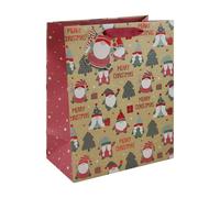 Eurowrap Brown Kraft Paper Merry Christmas Gonk Design Gift Bag - Large, Eco-Friendly, Fully Recyclable With Gift Tag for Xmas, Festive Wrapping