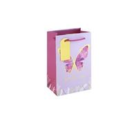 Eurowrap Butterfly Small Gift Bag - Just For You Present Bag with Pink & Purple Butterfly Design, Gold Foil & Paper Woven Handles - Gift Bag for Girls, Women, Birthday, Mother’s Day & Valentine’s Day