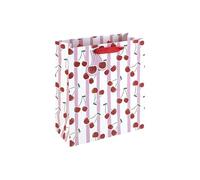 Eurowrap Cherry Stripe Medium Gift Bag - Red Cherry Present Bag with Pink & White Stripes, Spot UV Finish & Ribbon Handles - Gift Bag for Girls, Women, Birthday, Mother’s Day & Valentine’s Day