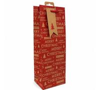 Eurowrap Christmas Bottle Gift Bag Red Kraft with Gift Tag