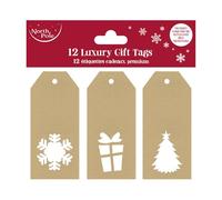 Eurowrap Christmas Brown Kraft Die Cut Gift Tags Xmas - Pack of 12-3 Assorted Designs - Eco Friendly Product - Gift Tags for Presents - Gift Wrap for Christmas - Christmas Wrap