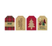Eurowrap Christmas Brown Kraft Gift Tags Xmas Pack of 20, 4 Assorted Designs, Eco Friendly Made from 100% Recyclable Paper Tartan Design