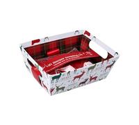Eurowrap Christmas Tartan Hamper Set - Festive Gift Box with Decorative Shred, Cello Wrap & Ribbon - Create Your Own Christmas Hamper - 23.5 x 18.5 x 9 cm