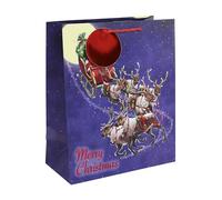 Eurowrap Christmas Traditional Flying Santa Gift Bag with Red Circle Gift Tag Xmas Gift Wrap Large