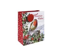 Eurowrap Christmas Wishes Robin Gift Bag with Gift Tag - Gift Bag for Christmas, Gift Wrap, Christmas Wrapping Paper, Xmas, Festive Gift Bag