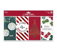 Eurowrap Contemporary Vibrant Christmas Money Wallets - Pack of 4 Festive Gift Card & Voucher Holders
