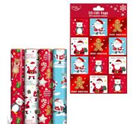Eurowrap Cute Christmas Wrapping Paper & Gift Tags Bundle - 4 x 7m Rolls of Festive Wrap with 32 Matching Tags - Santa, Penguin, Snowman & Gingerbread Designs - Premium Quality Gift Wrap Set