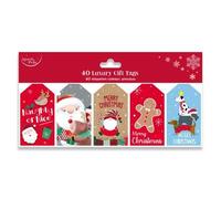 Eurowrap Die Cut Christmas Pack of 40 Gift Tags Xmas, 5 Assorted Designs, Cute Designs X34520GTC