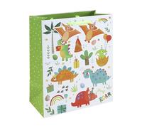 Eurowrap Dinosaur Large Gift Bags Pack of 6 - Colourful Dino Present Bags with Party Illustrations, Yellow Inside Print with Stars, Ribbon Handles & Tags - Birthday & Celebration Gift Packaging