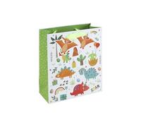 Eurowrap Dinosaur Medium Gift Bag - Colourful Dino Present Bag with Party Illustrations, Yellow Inside Print with Stars, Ribbon Handles & Tag - Birthday & Celebration Gift Packaging