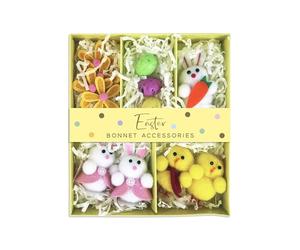 Eurowrap Easter Bonnet Decorating Accessory Set For Kids - Easter Decorations Rabbit Bunny Chicks Eggs Paper - Multi - Unisex Kids