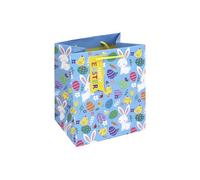 Eurowrap Easter Cute Characters Medium Gift Bag with Bunny and Chick Design, Colourful Easter Pattern Gift Bag with Ribbon Handles for Chocolate Eggs and Treats