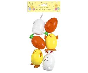 Eurowrap Easter Novelty Fillable Eggs Set with Bunny Chick and Carrot Designs - Reusable Plastic Egg Containers for Egg Hunts Children’s Easter Gifts and Party Activities