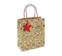 Eurowrap Excellia 33958-3C Set of 6 Gift Bags Medium Size 21.5 x 10.5 x 25.5 cm 210 g Motif Multi-Coloured Stars on Kraft Background Ideal for: Books, Games, Small Gifts