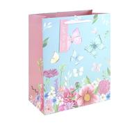 Eurowrap Floral Butterfly Large Gift Bags Pack of 6 - Present Bags with Watercolour Flowers, Foil Finish & Grosgrain Ribbon Handles - Gift Bags for Girls, Women, Birthday & Valentine’s Day