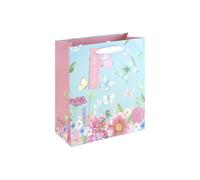 Eurowrap Floral Butterfly Medium Gift Bag - Just For You Present Bag with Watercolour Flowers, Foil Finish & Grosgrain Ribbon Handles - Gift Bag for Girls, Women, Birthday & Valentine’s Day