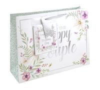 Eurowrap Floral Mr and Mrs Gift Bag with Card and Tag - Happy Couple Theme - XXL