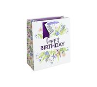 Eurowrap Floral White Kraft Happy Birthday Gift Bag With Gift Tag, Design By Jeff Banks 100% Recyclable Medium
