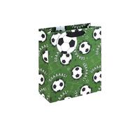 Eurowrap Football Medium Gift Bag - Green Present Bag with Football Print, Ribbon Handles & Gift Tag - Premium Birthday & Celebration Gift Packaging for Boys, Children & Football Fans