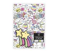 Eurowrap Girls Happy Birthday Print Gift Wrap Paper Birthday Girl Gift Wrap Occassions 2 Sheets & 2 Gift Tags 50cm x 70cm
