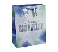 Eurowrap Happy Birthday Boy Blue Kraft Occasions Gift Bag with Star Tag 100% Recyclable Large Size