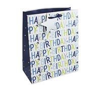 Eurowrap Happy Birthday Boy Blue Occasions Gift Bag with Star Tag (Large Bag Silver)