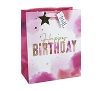 Eurowrap Happy Birthday Girl Pink Kraft Occasions Gift Bag with Star Tag 100% Recyclable (Large Bag Pink)