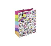 Eurowrap Happy Birthday Girl Text Gift Bag With Gift Tag Rainbow Bright Female Gift Wrap Occasion Present Medium