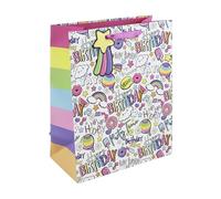 Eurowrap Happy Birthday Girl Text Gift Bag With Gift Tag Rainbow Bright Female Gift Wrap Occasion Present Large