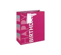 Eurowrap Happy Birthday Medium Gift Bag - Hot Pink Present Bag with Vertical Lettering, Foil Finish & Grosgrain Ribbon Handles - Birthday Gift Packaging for Girls & Women