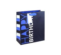 Eurowrap Happy Birthday Medium Gift Bags Pack of 6 - Bold Blue Present Bags with Vertical Text, Foil Finish & Grosgrain Ribbon Handles - Birthday Gift Packaging for Men & Boys