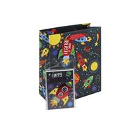 Eurowrap Happy Birthday Space Gift Bag With Gift Tag and Greeting Card Children's Birthday Gift Wrap Occasion Present Medium