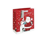 Eurowrap Happy Christmas Santa and Friends Gift Bag with Silver Gift Tag Xmas Gift Wrap Snowman Penguin Medium