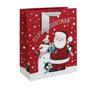 Eurowrap Happy Christmas Santa and Friends Gift Bag with Silver Gift Tag Xmas Gift Wrap Snowman Penguin Large