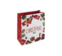 Eurowrap Happy Christmas with Present Design Gift Bag with Gift Tag - Medium - Red/Green/White - Gift Bag for Christmas, Gift Wrap, Christmas Wrapping Paper, Xmas, Festive Gift Bag