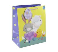 Eurowrap Happy Easter Cute Characters Paper Gift Bag For Easter Eggs With Wide Gusset with Gift Tag Bunny Rabbit Chicks Large Size