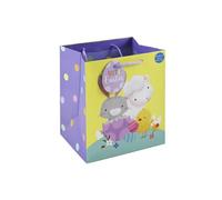 Eurowrap Happy Easter Cute Characters Paper Gift Bag For Easter Eggs With Wide Gusset with Gift Tag Bunny Rabbit Chicks Medium Size