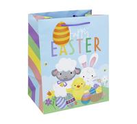 Eurowrap Happy Easter Large Gift Bag with Cute Characters, Colourful Easter Egg Design, Wide Gusset Gift Bag with Ribbon Handles for Chocolate Eggs and Easter Treats