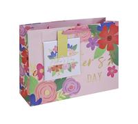 Eurowrap Happy Mother’s Day Floral Shopper Gift Bag with Matching Greeting Card, Large Pink Floral Design, Ribbon Handles, Luxury Mum Gift Bag for Presents and Flowers