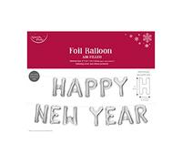 Eurowrap Happy New Year Foil Balloon Silver Air Filled Includes Ribbon Sticky Tabs and Inflating Straw