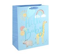 Eurowrap Hello Baby Boy Blue Large Gift Bag with Foil Detail, Ribbon Handle and Gift Tag, New Baby Boy Present for Baby Shower and New Parents