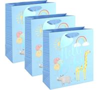 Eurowrap Hello Baby Boy Blue Medium Gift Bags Pack of 3 with Foil Detail, Ribbon Handles and Gift Tags, Baby Shower Supplies and Newborn Gifts