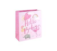 Eurowrap Hello Baby Girl Pink Medium Gift Bag with Foil Detail, Ribbon Handle and Gift Tag, New Baby Girl Present for Baby Shower and New Parents