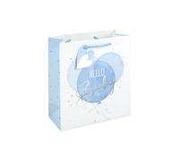 Eurowrap Hello Baby Medium Gift Bag - Blue Balloon Baby Boy Present Bag with Foil Finish, White Kraft Paper & Paper Woven Handles - Baby Shower & Christening Gift Packaging