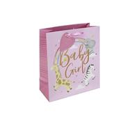 Eurowrap It's A Girl Gift Bag With Gift Tag - Gift Bag for New Baby, Baby Shower, Newborn - Eco Friendly Bag 100% Recyclable - Baby Girl Gift Wrap Occasion Present - Medium Size